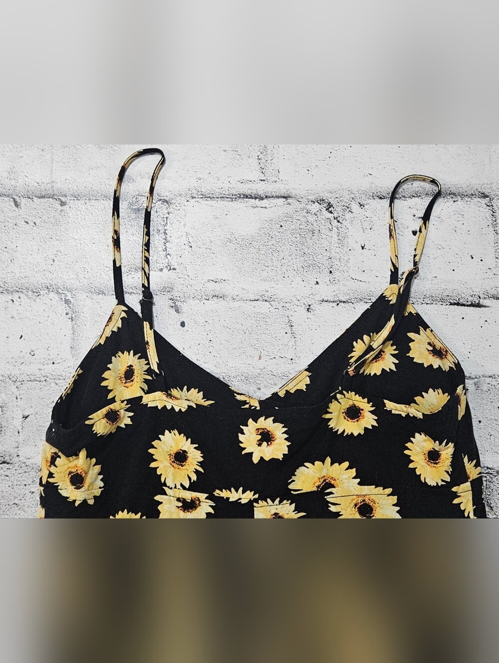 Urban Outfitters Sunflower Print Mini Dress XS Black Floral Slip - Picture 10 of 12